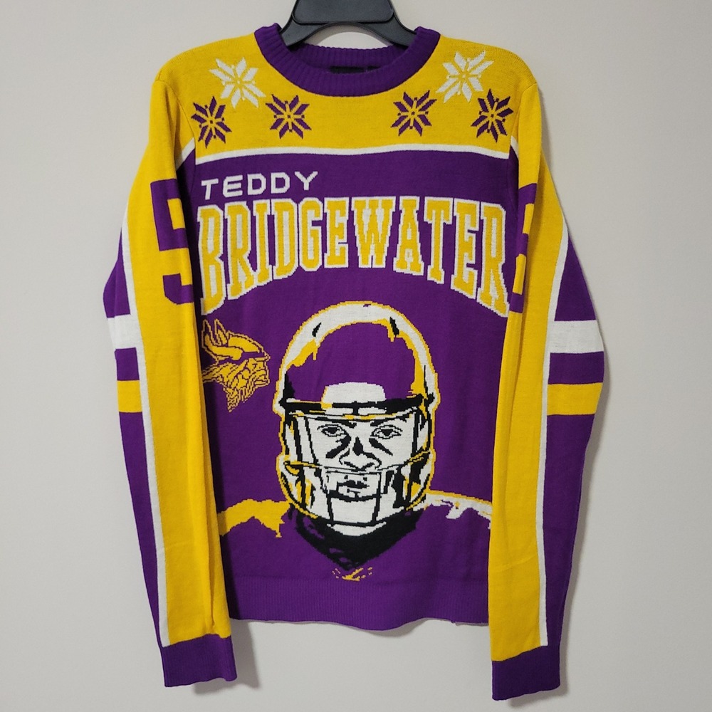 NFL Team Apparel Teddy Bridgewater Vikings Sweater Mens M Purple Knit NFL